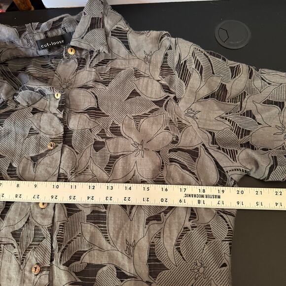 Cut Loose Floral Button Up Shirt Womens M Gray Mature Sheer Lazer Cut Hawiian - Picture 8 of 9